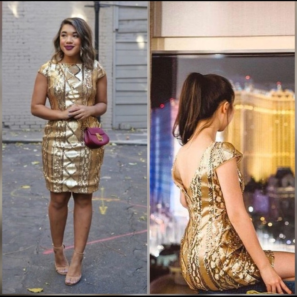 Adrianna Papell Gold Cable Knit Sequin Dress - Picture 6 of 8